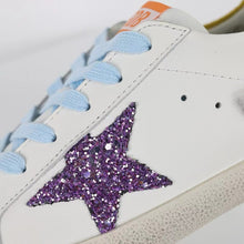 Load image into Gallery viewer, Golden Goose Super-Star Glitter Purple Star Yellow Heel Tab