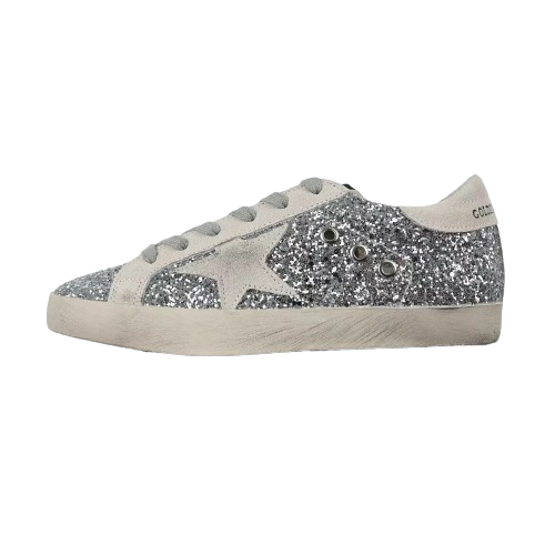 Golden Goose Ball-Star Suede Star Grey Heel Tab Glitter Base