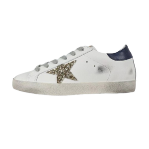 Golden Goose Super-Star Glitter Gold Star Blue Heel Tab