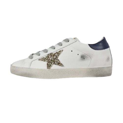 Golden Goose Super-Star Glitter Gold Star Blue Heel Tab