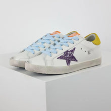 Load image into Gallery viewer, Golden Goose Super-Star Glitter Purple Star Yellow Heel Tab
