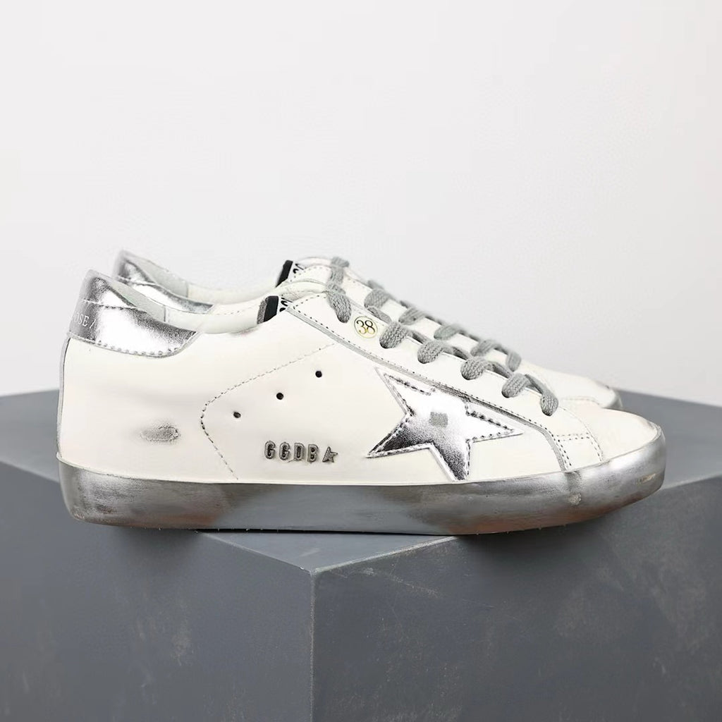 Golden Goose Super-Star Silver Star Silver Heel Tab Silver Sole