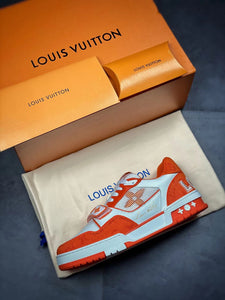 LV Trainers Velcro Strap Monogram Denim Orange