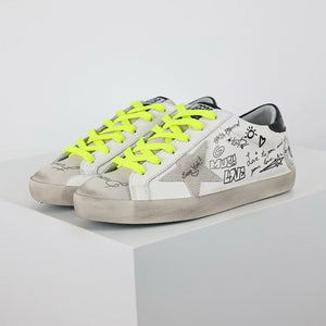 Golden Goose Super-Star Graffiti Suede Silver Star Black Heel Tab