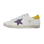 Golden Goose Super-Star Glitter Purple Star Yellow Heel Tab