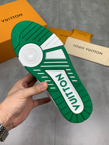 LV Trainers Velcro Strap Monogram Denim Green