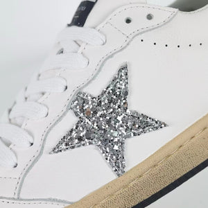 Golden Goose Ball-Star Glitter Silver Star Red Heel Tab