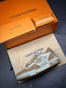 LV Trainers Velcro Strap Monogram Denim Beige