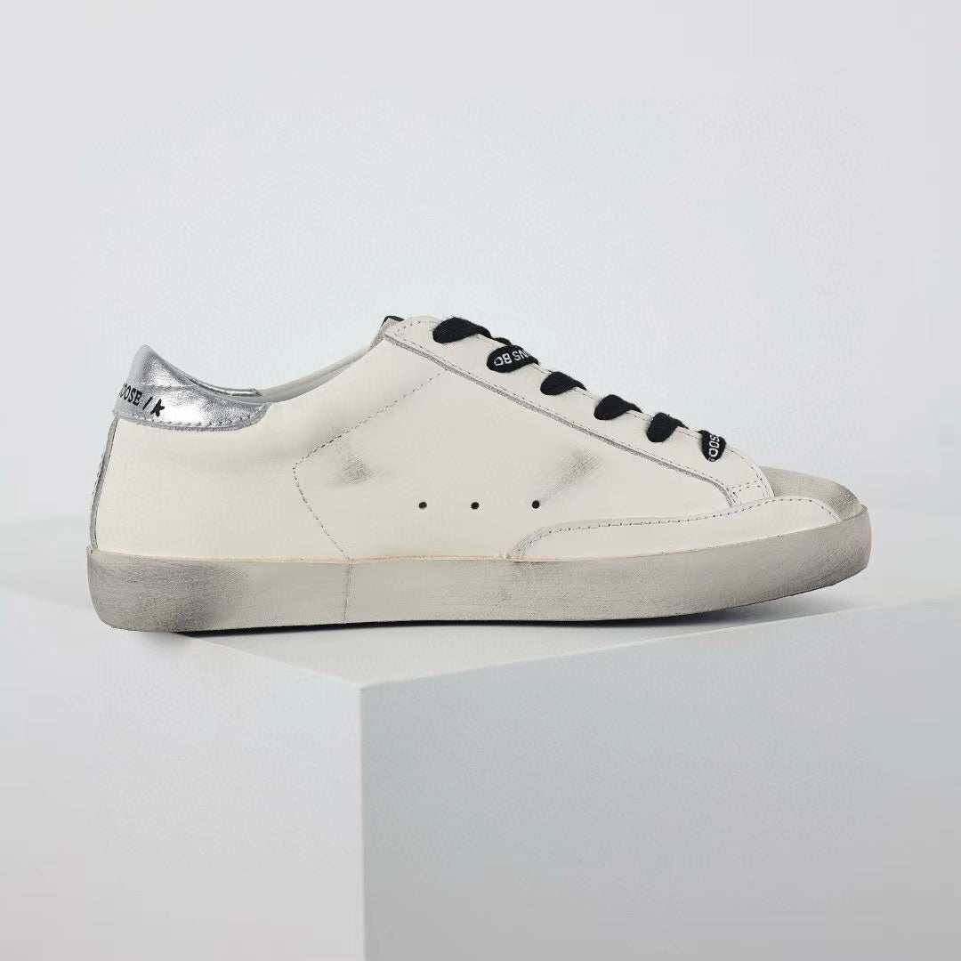 Golden Goose Super-Star Black Outline Star Silver Heel Tab