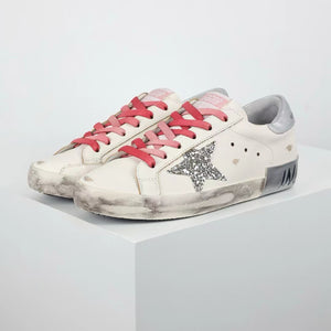 Golden Goose Ball-Star Glitter Star Silver Heel Tab