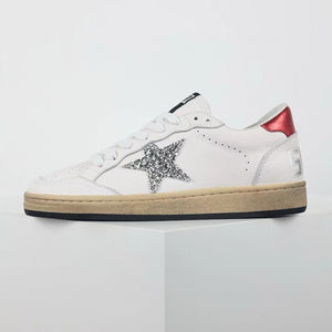 Golden Goose Ball-Star Glitter Silver Star Red Heel Tab