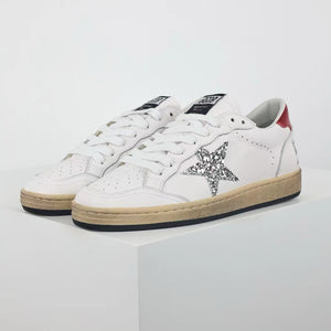 Golden Goose Ball-Star Glitter Silver Star Red Heel Tab