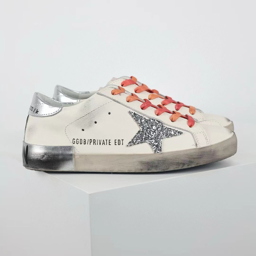Golden Goose Ball-Star Glitter Star Silver Heel Tab