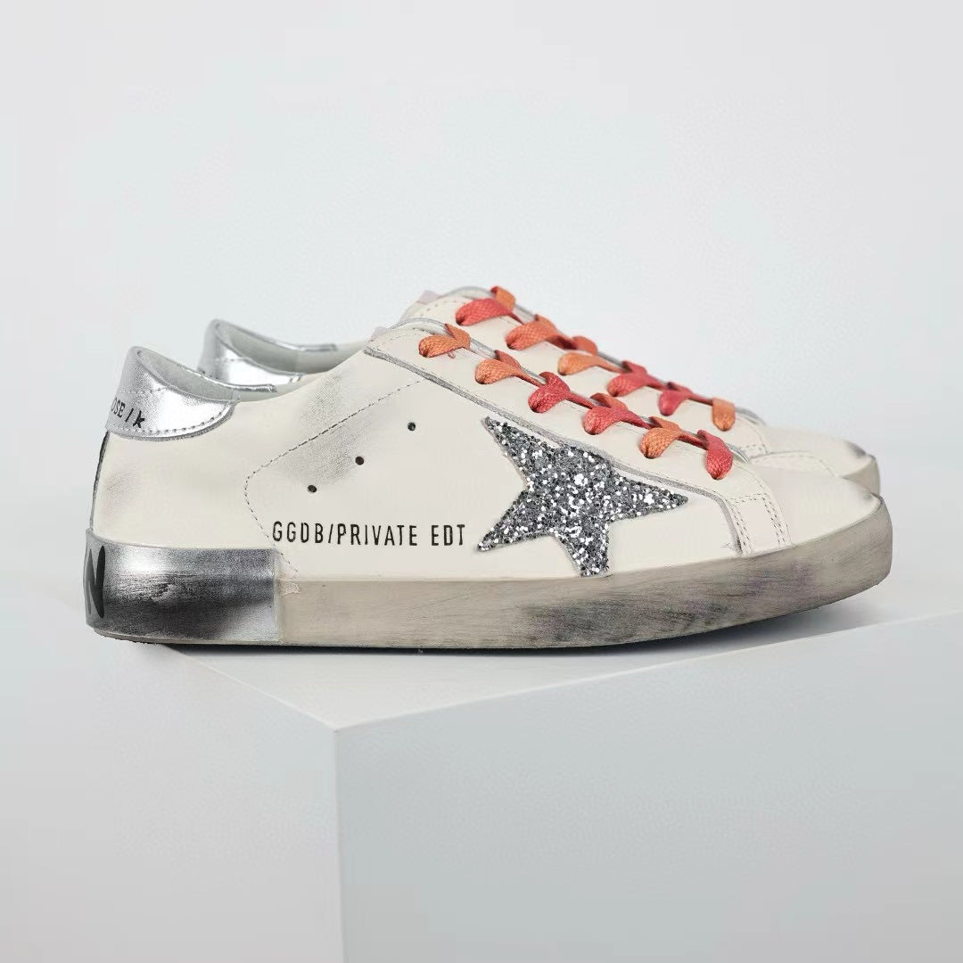 Golden Goose Ball-Star Glitter Star Silver Heel Tab