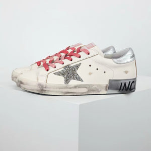 Golden Goose Ball-Star Glitter Star Silver Heel Tab