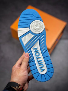 LV Trainers Velcro Strap Monogram Denim Blue