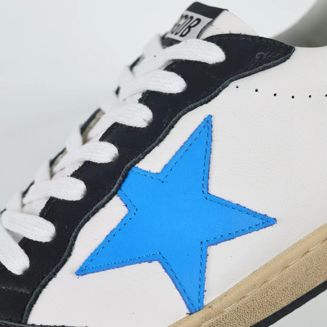 Golden Goose Ball-Star Blue Leather Star Gold Heel Tab Black