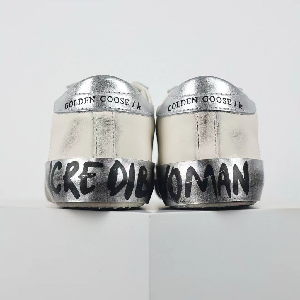 Golden Goose Ball-Star Glitter Star Silver Heel Tab