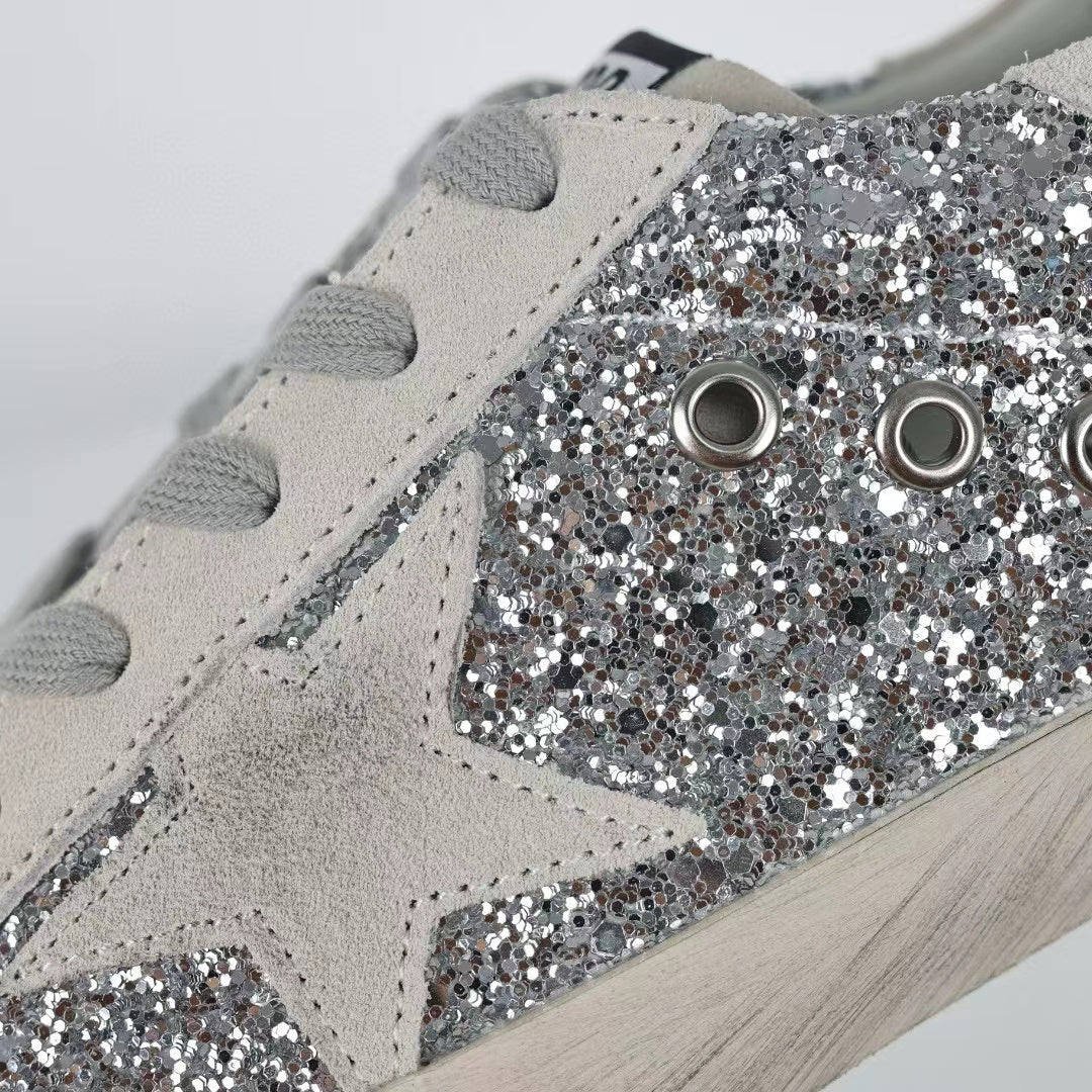 Golden Goose Ball-Star Suede Star Grey Heel Tab Glitter Base