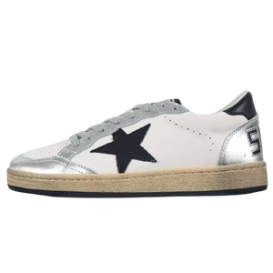 Golden Goose Ball-Star Leather Star Black Heel Tab Silver