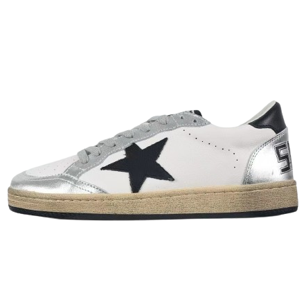 Golden Goose Ball-Star Leather Star Black Heel Tab Silver