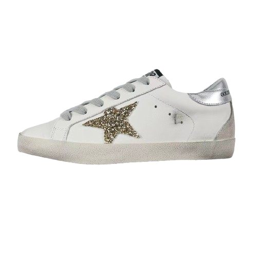 Golden Goose Super-Star Glitter Gold Star Silver Heel Tab