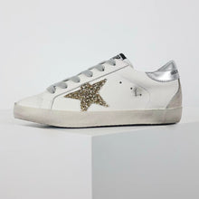 Load image into Gallery viewer, Golden Goose Super-Star Glitter Gold Star Silver Heel Tab
