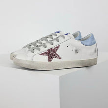 Load image into Gallery viewer, Golden Goose Super-Star Glitter Pink Star Blue Heel Tab
