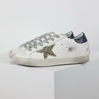 Golden Goose Super-Star Glitter Gold Star Blue Heel Tab
