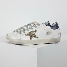 Load image into Gallery viewer, Golden Goose Super-Star Glitter Gold Star Blue Heel Tab
