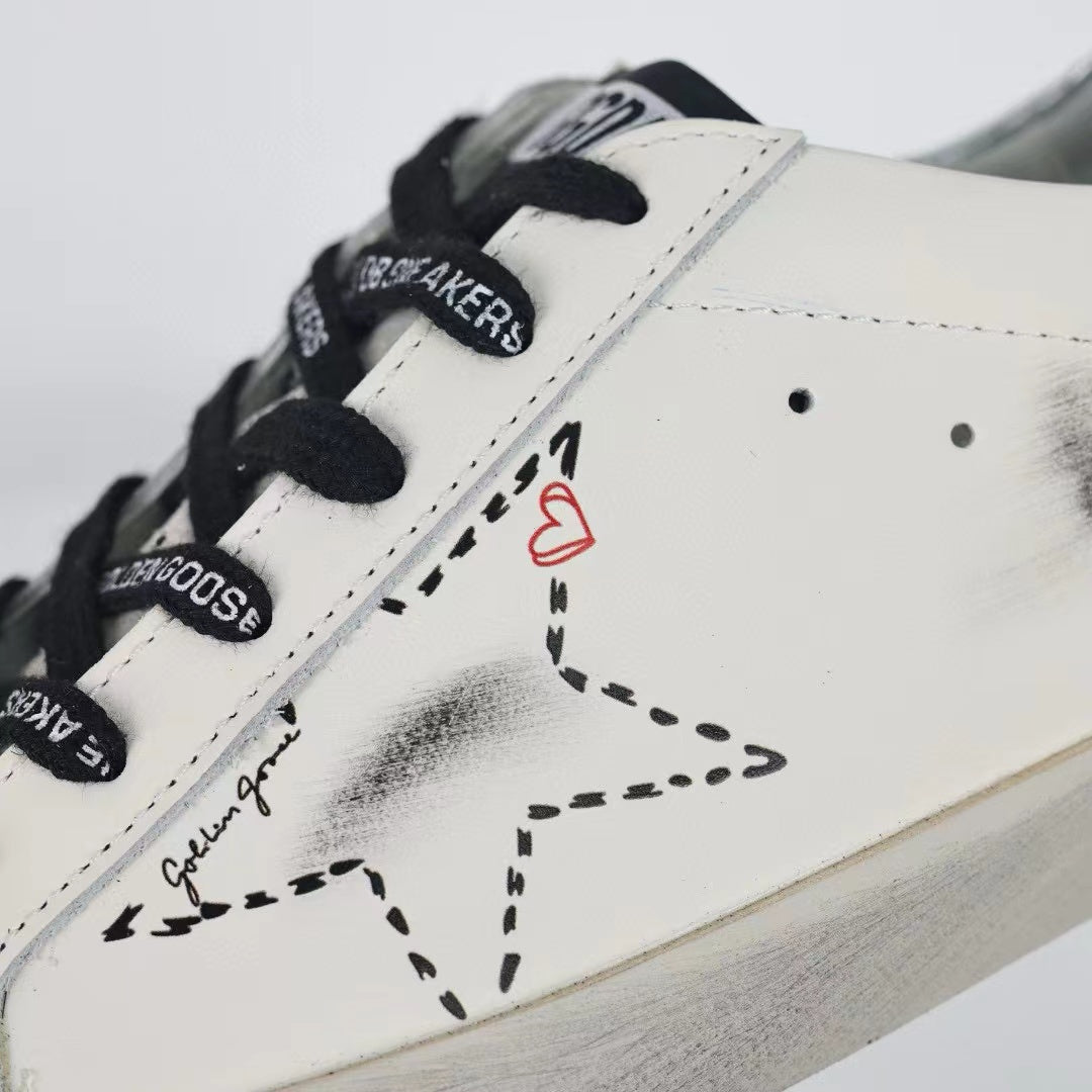 Golden Goose Super-Star Black Outline Star Silver Heel Tab