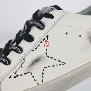 Golden Goose Super-Star Black Outline Star Silver Heel Tab