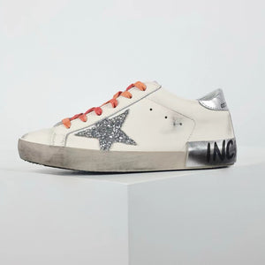 Golden Goose Ball-Star Glitter Star Silver Heel Tab