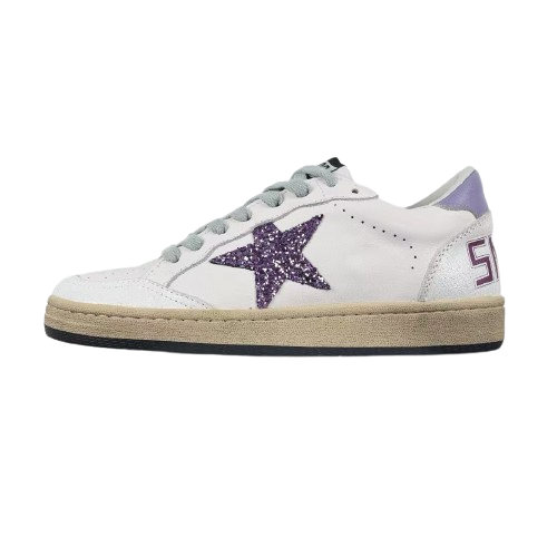 Golden Goose Ball-Star Glitter Star Purple Heel Tab