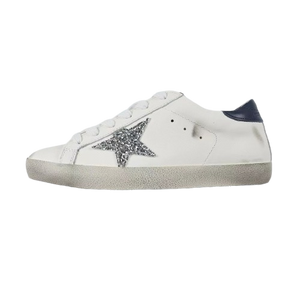 Golden Goose Super-Star Glitter Silver Star Navy Heel Tab