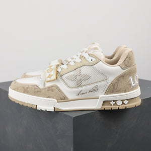 LV Trainers Velcro Strap Monogram Denim Beige