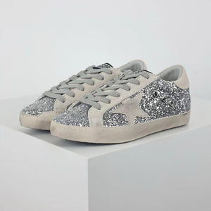 Golden Goose Ball-Star Suede Star Grey Heel Tab Glitter Base