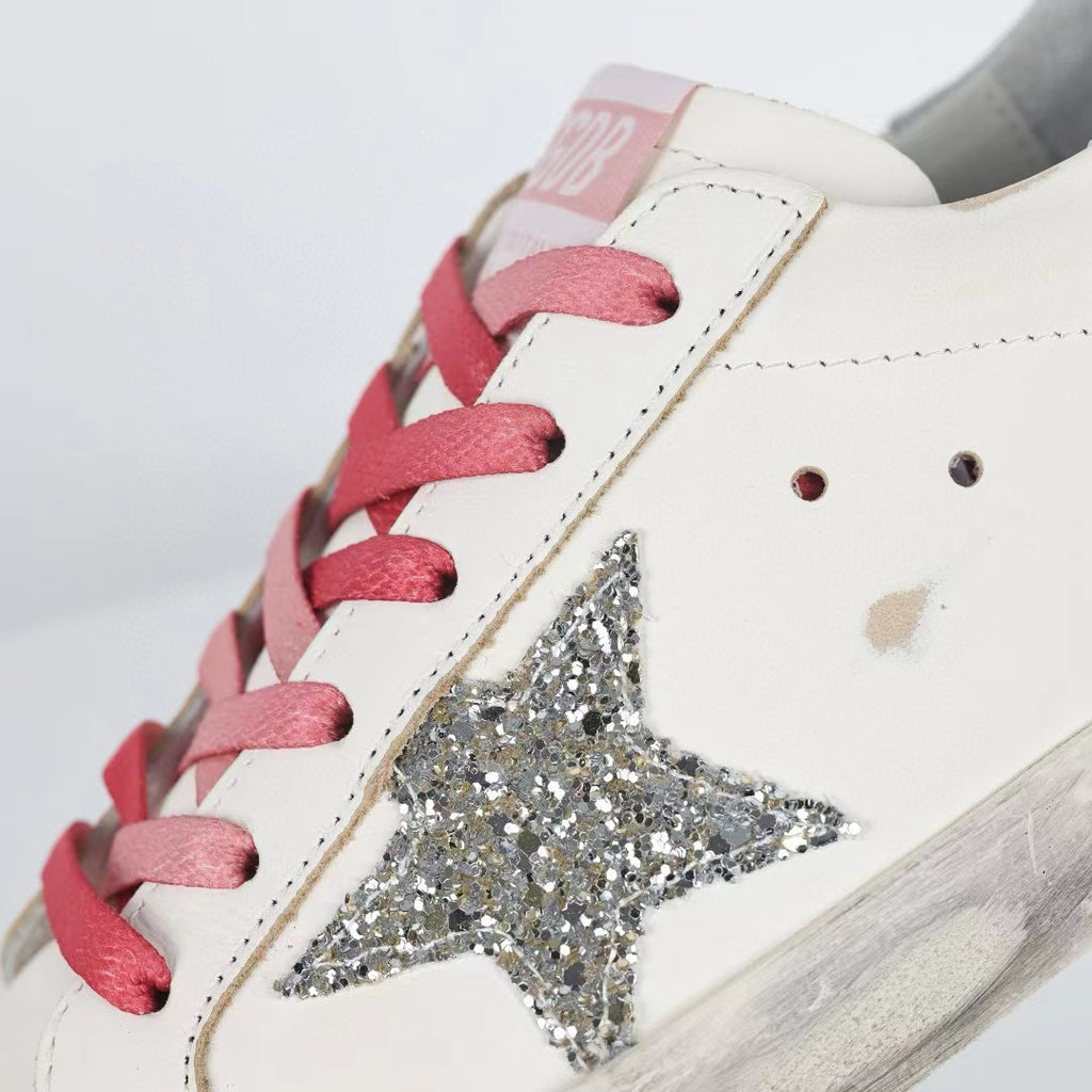 Golden Goose Ball-Star Glitter Star Silver Heel Tab