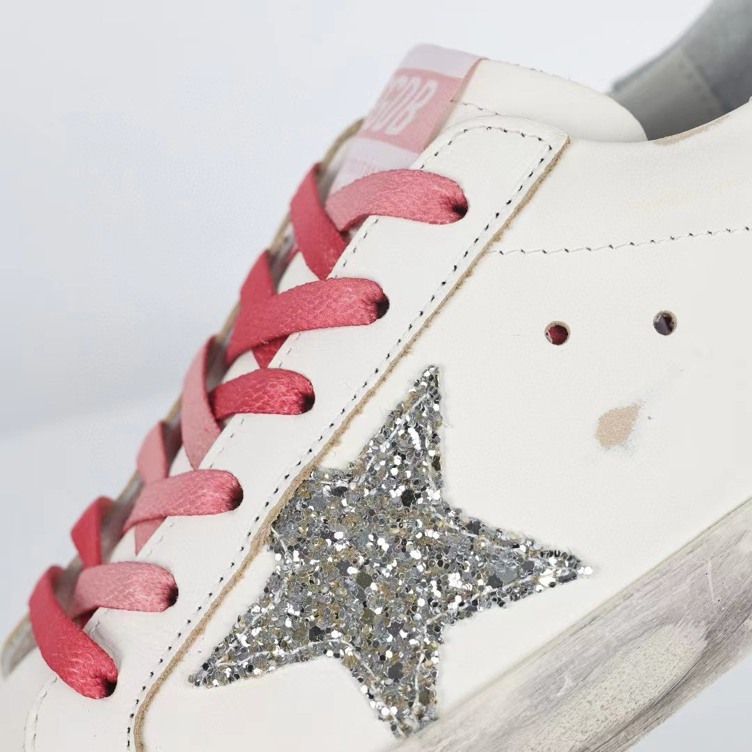 Golden Goose Ball-Star Glitter Star Silver Heel Tab