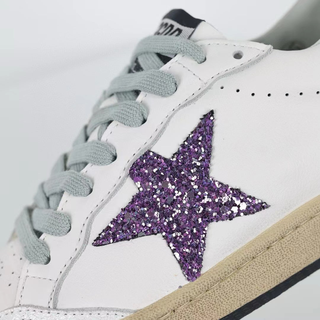 Golden Goose Ball-Star Glitter Star Purple Heel Tab
