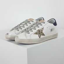 Load image into Gallery viewer, Golden Goose Super-Star Glitter Gold Star Blue Heel Tab
