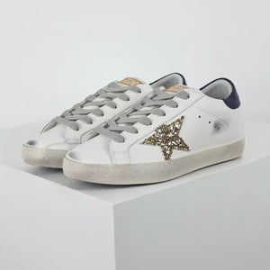 Golden Goose Super-Star Glitter Gold Star Blue Heel Tab