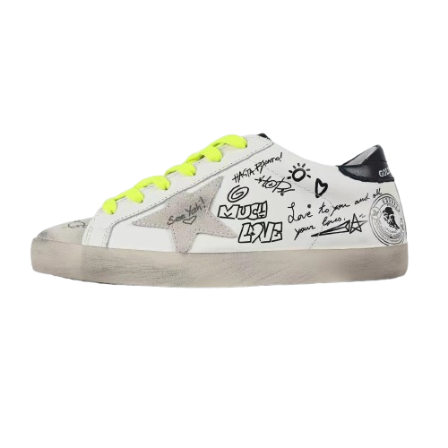 Golden Goose Super-Star Graffiti Suede Silver Star Black Heel Tab