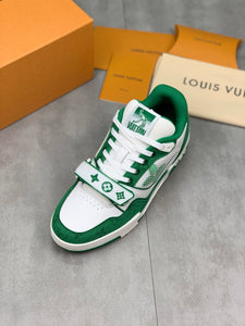 LV Trainers Velcro Strap Monogram Denim Green