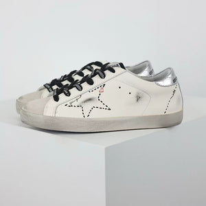 Golden Goose Super-Star Black Outline Star Silver Heel Tab