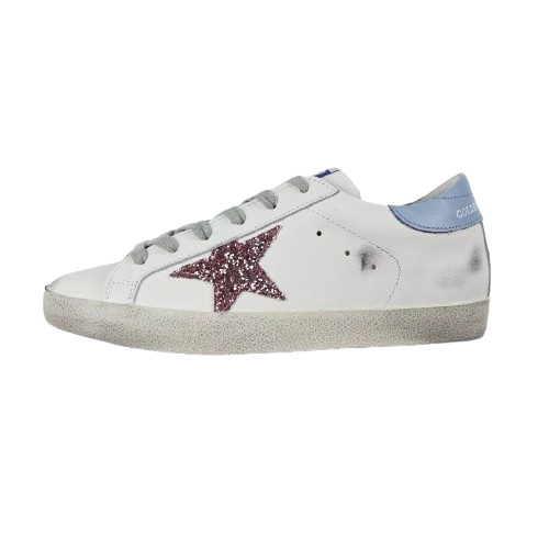 Golden Goose Super-Star Glitter Pink Star Blue Heel Tab