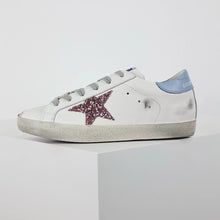 Load image into Gallery viewer, Golden Goose Super-Star Glitter Pink Star Blue Heel Tab
