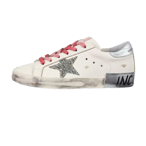 Golden Goose Ball-Star Glitter Star Silver Heel Tab