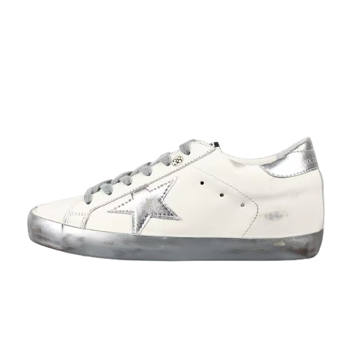 Golden Goose Super-Star Silver Star Silver Heel Tab Silver Sole