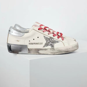 Golden Goose Ball-Star Glitter Star Silver Heel Tab